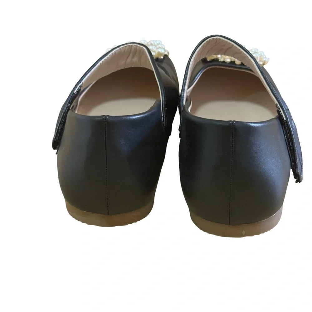 Coutgo Black Ballet Flats Kids Size 4Y Pearl Strap Dress Shoes Chic New